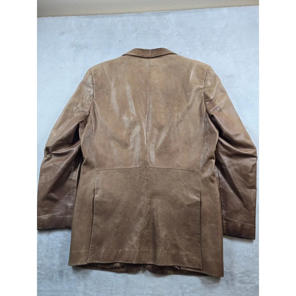 John Varvatos Leather Blazer Mens Medium 40R Brown Lambskin Vintage Made Italy